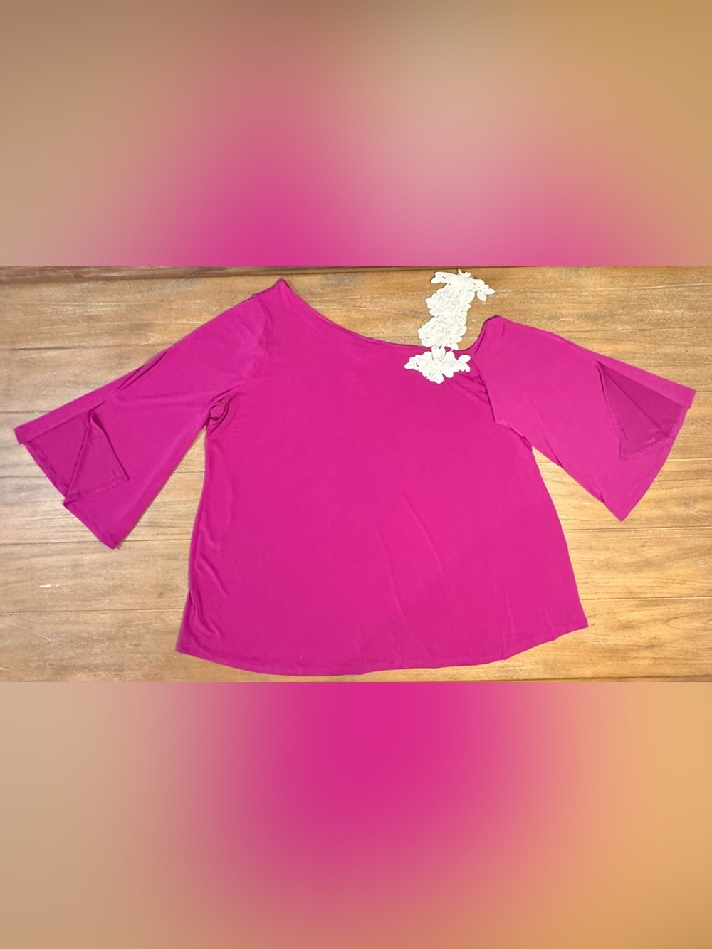 Alfani Magenta Short-Sleeve Top with Cream Floral Applique #147